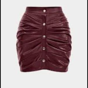 Elegant Burgundy Button-Down Pencil Skirt